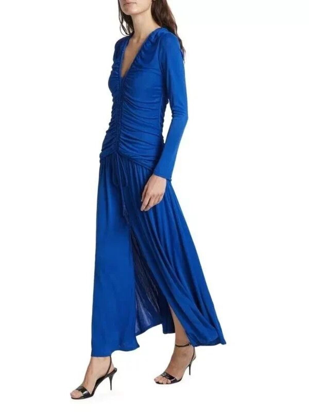 Farm Rio womens Bright Blue Knit V Neck Long Midi to Maxi Dress size XS $240